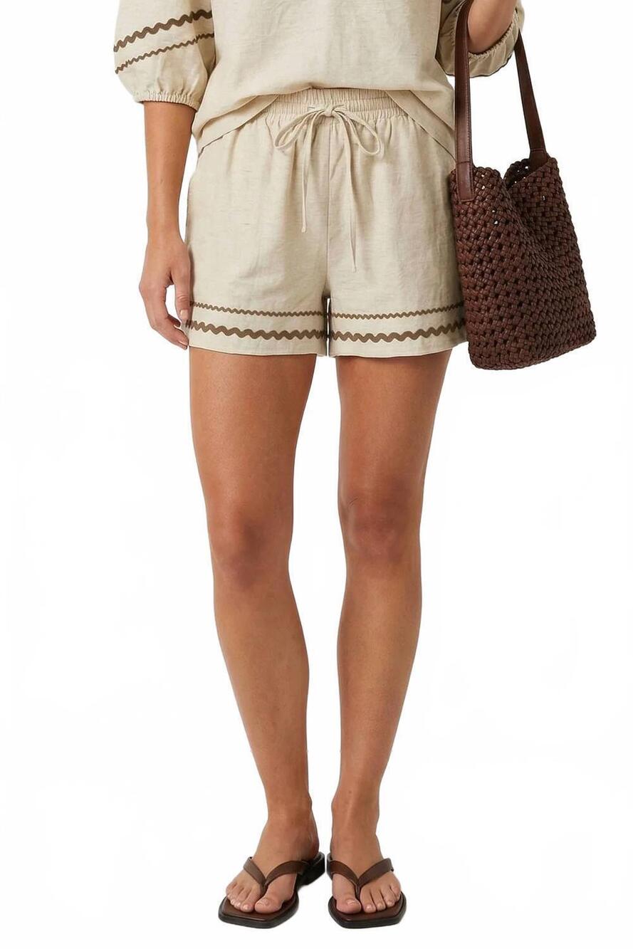 NEW NAKED ZEBRA lulu linen shorts in light taupe
